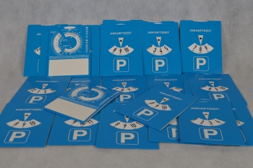 50 X Parkscheiben mit Benzinrechner aus Pappe für KFZ Parkscheibe